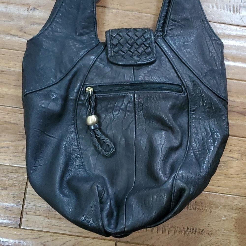 Bill Blass black leather bucket hobo shoulder bag - Picture 5 of 12